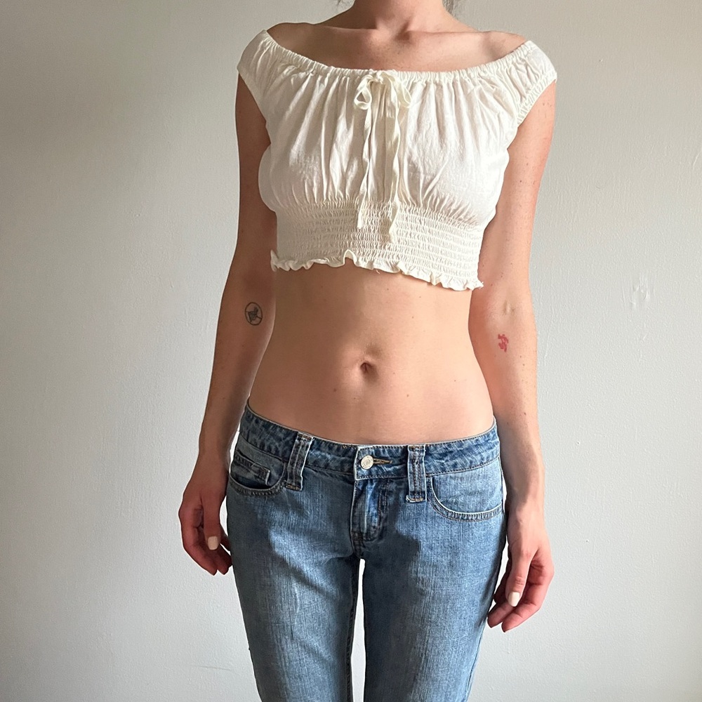 Brandy Melville (John Galt ) Cream Linen Off Shoulder Top